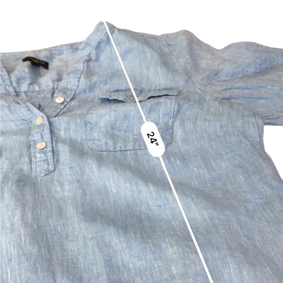 Talbots Light Blue LINEN Camp Blouse Size LARGE PETITE - Picture 8 of 10